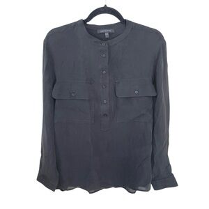 JUDITH & CHARLES Silk Popover Collarless Blouse Buttons Black 10